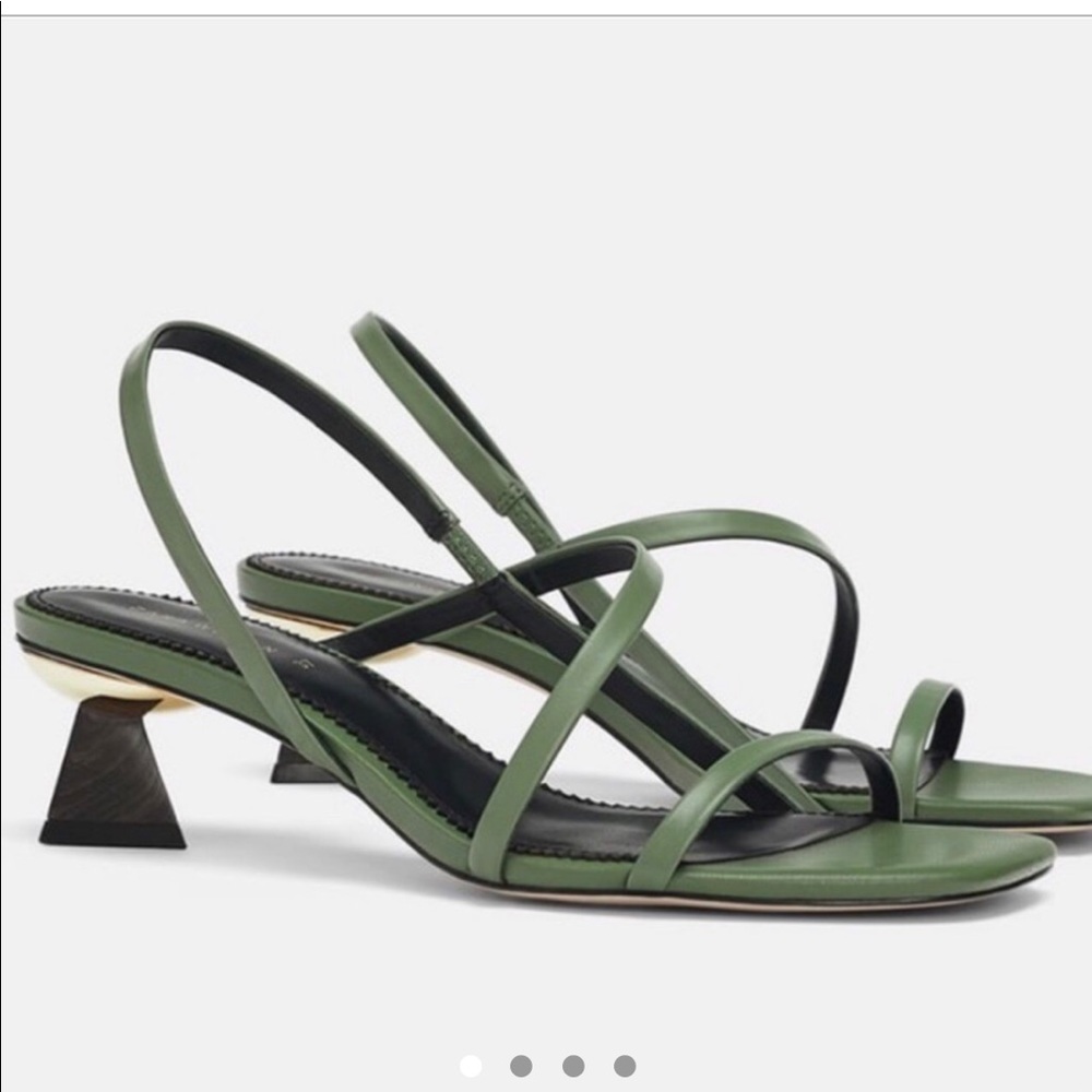 Zara slingback green sandals block heel 8